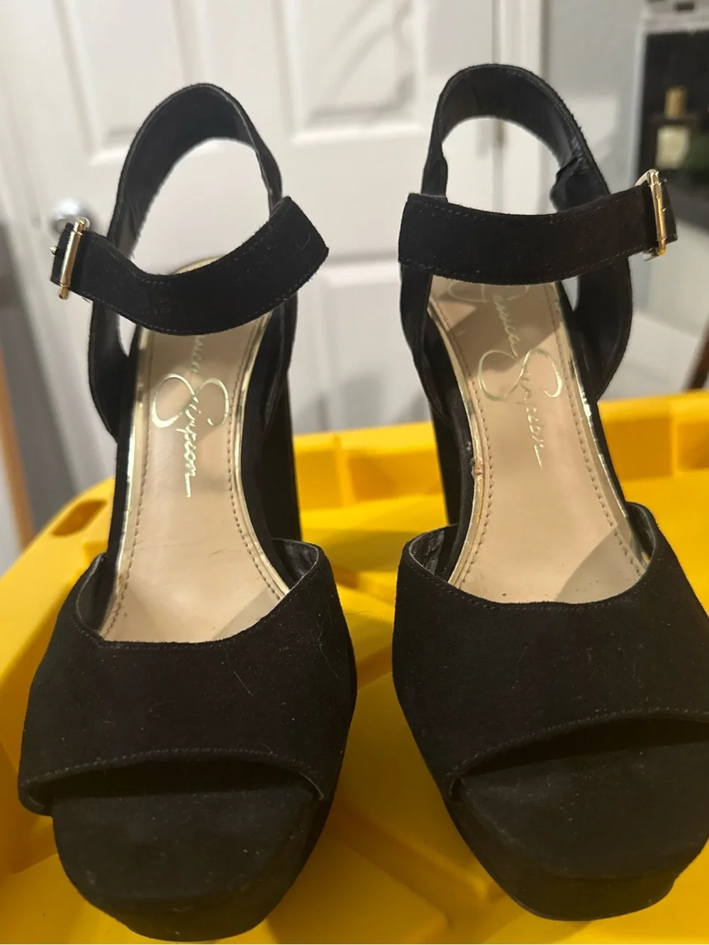 Jessica Simpson Black Suede Platform Ankle-Strap Heels